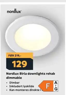 Megaflis Nordlux Birla downlights rehab dimmable tilbud