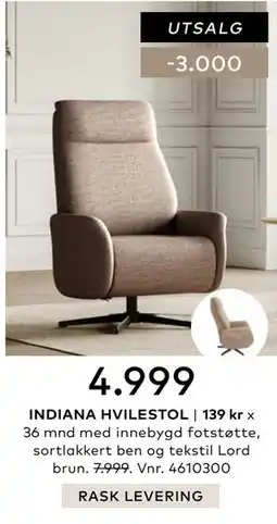 Skeidar INDIANA HVILESTOL tilbud
