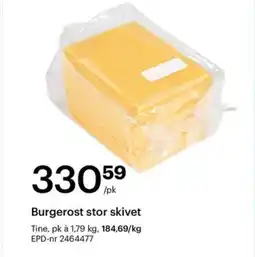 Storcash Burgerost stor skivet Tine, pk à 1,79 kg, 184,69/kg EPD-nr 2464477 tilbud