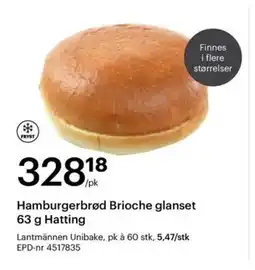 Storcash Hamburgerbrød Brioche glanset 63 g Hatting tilbud