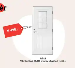 Montér OPUS Ytterdør Saga med glass hvit venstre tilbud