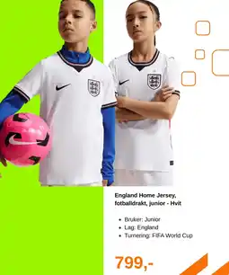 XXL Sport England Home Jersey, fotballdrakt, junior - Hvit tilbud