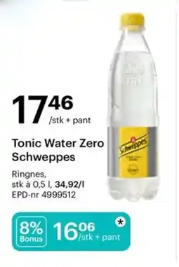 Storcash Tonic Water Zero Schweppes tilbud