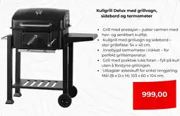 Clas Ohlson Kullgrill Delux med grillvogn, sidebord og termometer tilbud