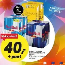 Bunnpris RED BULL REGULAR, SUKKERFRI OG YELLOW EDITION tilbud