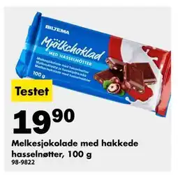 Biltema Melkesjokolade med hakkede hasselnøtter, 100 g tilbud