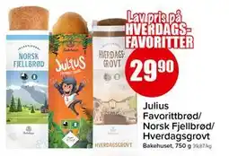 Spar Julius Favorittbrød/ Norsk Fjellbrød/ Hverdagsgrovt tilbud