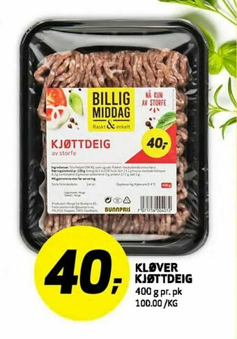 Bunnpris Kløver kjøttdeig tilbud