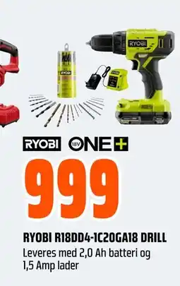 Obs Bygg RYOBI R18DD4-1C20GA18 DRILL tilbud