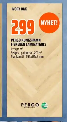 Obs Bygg PERGO KUNGSHAMN FISKEBEN LAMINATGULV tilbud