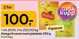 Gigaboks Mango/Ananas med sjokolade 200 g tilbud