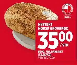 Meny NYSTEKT NORSK GROVBRØD tilbud