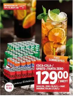 Meny COCA-COLA-⁄ SPRITE-⁄FANTA ZERO tilbud