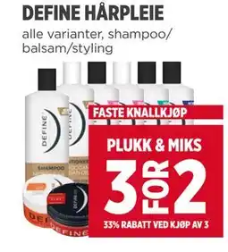 Meny DEFINE HÅRPLEIE tilbud