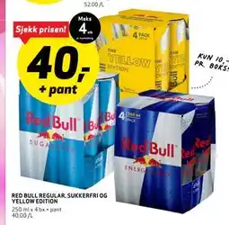 Bunnpris RED BULL REGULAR, SUKKERFRI OG YELLOW EDITION tilbud
