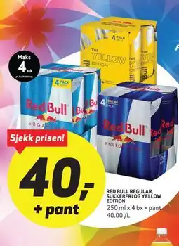 Bunnpris RED BULL REGULAR, SUKKERFRI OG YELLOW EDITION tilbud