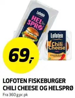 Bunnpris LOFOTEN FISKEBURGER CHILI CHEESE OG HELSPRØ tilbud