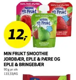 Bunnpris MIN FRUKT SMOOTHIE JORDBÆR, EPLE & PÆRE OG EPLE & BRINGEBÆR tilbud