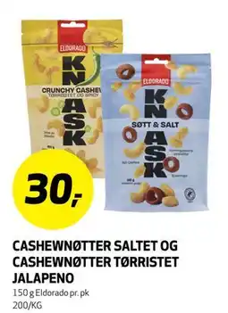 Bunnpris CASHEWNØTTER SALTET OG CASHEWNØTTER TØRRISTET JALAPENO tilbud