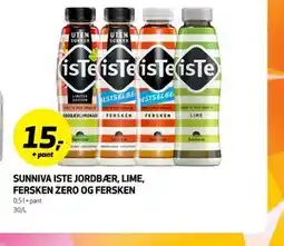 Bunnpris SUNNIVA ISTE JORDBÆR, LIME, FERSKEN ZERO OG FERSKEN tilbud