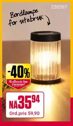 Europris Bordlampe for utebruk tilbud