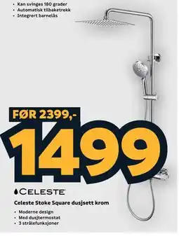 Megaflis Celeste Stoke Square dusjsett krom tilbud