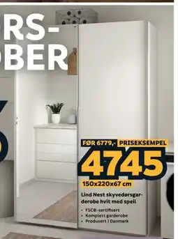 Megaflis Lind Nest skyvedørsgarderobe hvit med speil tilbud