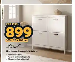 Megaflis Lind Leona skoskap hvit 4 dører tilbud
