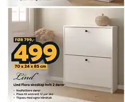 Megaflis Lind Fiora skoskap hvit 2 dører tilbud