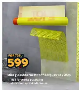 Megaflis Mira glassfibernett for fiberpuss 1.1 x 25m tilbud