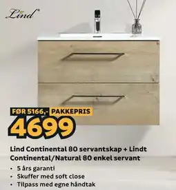 Megaflis Lind Continental 80 servantskap + Lindt Continental/Natural 80 enkel servant tilbud