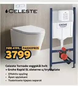 Megaflis Celeste Tornado veggskål hvit + Grohe Rapid SL sisterne u/trykkplate tilbud