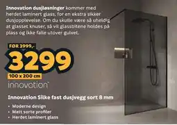 Megaflis Innovation Silke fast dusjvegg sort 8 mm tilbud