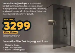 Megaflis Innovation Silke fast dusjvegg sort 8 mm tilbud