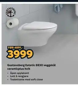 Megaflis Gustavsberg Estetic 8830 veggskål ceramicplus hvit tilbud