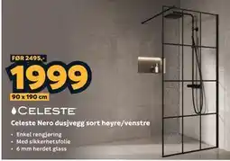 Megaflis Celeste Nero dusjvegg sort høyre/venstre tilbud