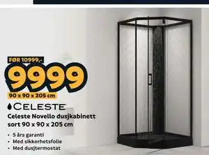 Celeste Novello dusjkabinett sort 90 x 90 x 205 cm