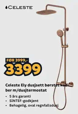 Megaflis Celeste Ely dusjsett børstet kobber m/dusjtermostat tilbud