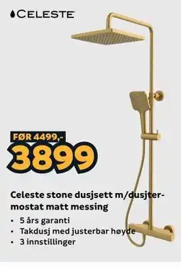 Megaflis Celeste stone dusjsett m/dusjtermostat matt messing tilbud