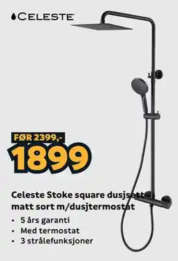 Megaflis Celeste Stoke square dusjsett matt sort m/dusjtermostat tilbud