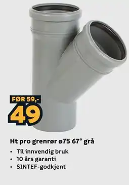 Megaflis Ht pro grenrør ø75 67° grå tilbud