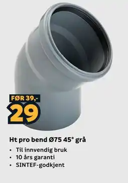 Megaflis Ht pro bend Ø75 45° grå tilbud