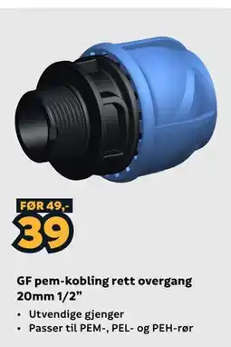 Megaflis GF pem-kobling rett overgang 20mm 1/2” tilbud
