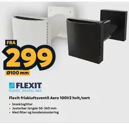 Megaflis Flexit friskluftsventil Aero 100V2 hvit/sort tilbud