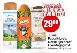 Spar Julius Favorittbrød/ Norsk Fjellbrød/ Hverdagsgrovt tilbud