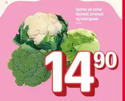 Coop Extra Gjelder all norsk blomkål, brokkoli og isbergsalat tilbud