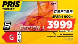 POWER Cepter 55" 4K Google TV Google Cast og Voice-fjernkontroll tilbud