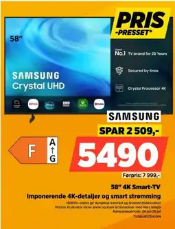POWER Samsung 58" 4K Smart-TV Imponerende 4K-detaljer og smart strømming tilbud