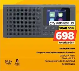 POWER Amadeus DAB+/FM radio Fungerer med nettstrøm eller batterier tilbud