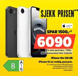 POWER Authorized Reseller iPhone 16e 128 GB iPhone til en veldig god pris. tilbud